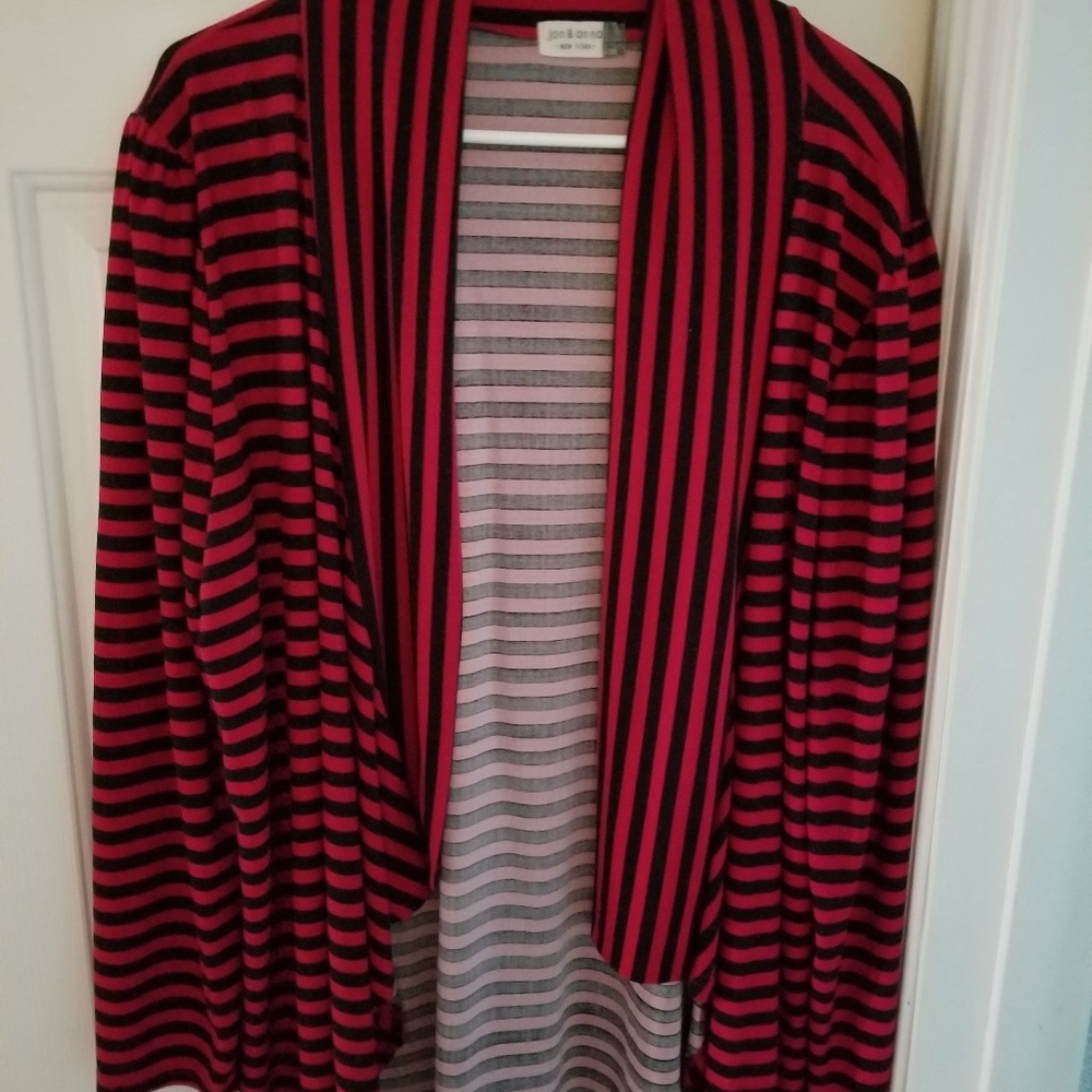 Red and navy striped shrug